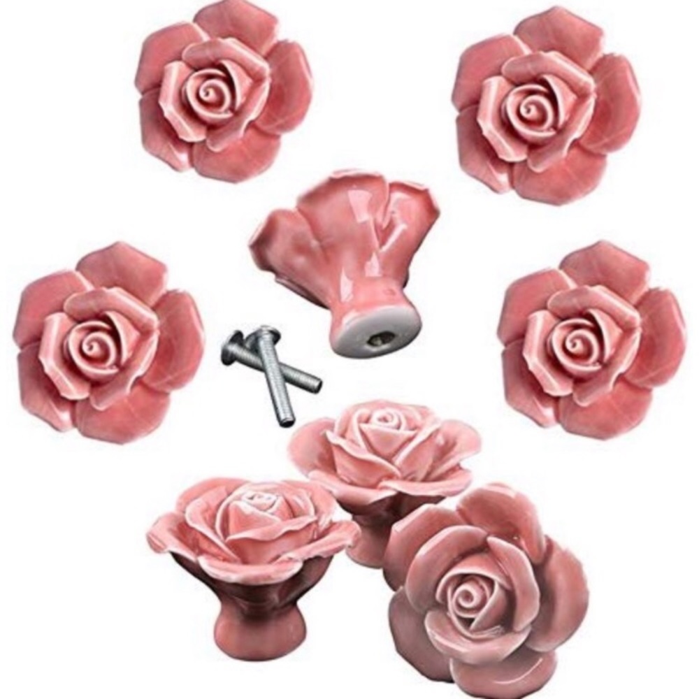 8Pcs Elegant Pulls Flower Ceramic Cabinet Knobs